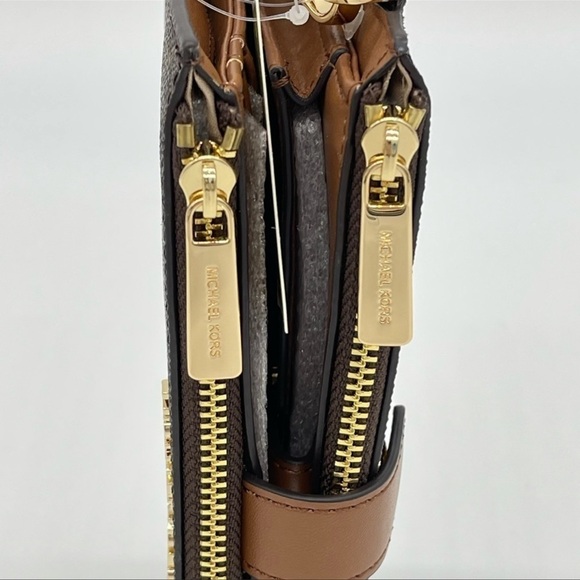 Michael Kors Large Double Zip Wallet Wristlet Brown/Gold - Picture 4 of 9